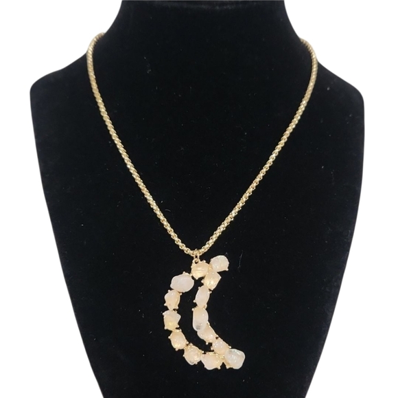 🌙 🔹ATTERRI🔹️ Beautiful  Gold  Tone Crescent Moon Semi Precious Stone Necklace - Picture 3 of 12